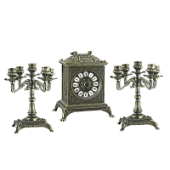 Часы каминные "Ларец" и 2 канделябра "Венеция" на 5 свечей, антик