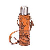 Термос походный 1л в оплетке из натуральной кожи с гравировкой изображения и наплечным ремнем, арт.511ТК-Г2 Термос походный 1л в оплетке из натуральной кожи с гравировкой изображения и наплечным ремнем, арт.511ТК-Г2