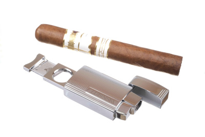 Зажигалка сигарная Lubinski Тиволи, турбо с гильотиной, серебристая в рубчик, WA580-2