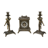 Часы каминные "Ларец" и 2 канделябра "Амур" на 1 свечу, антик